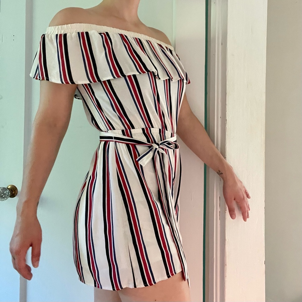 Express Striped Off-Shoulder Romper